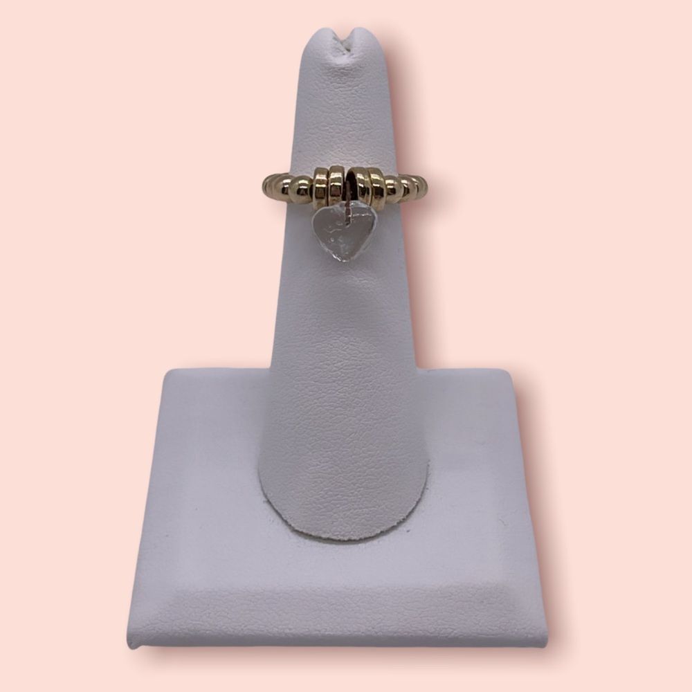 NWT Wool + Pepper Co. Glass Heart Beaded Ring - Gold & Clear Glass